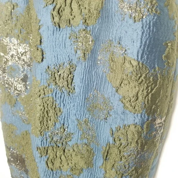 Vera Wang Brocade Dress Women Size 6 Dark Teal Green Metallic V-cut Back Lined - Picture 13 of 16